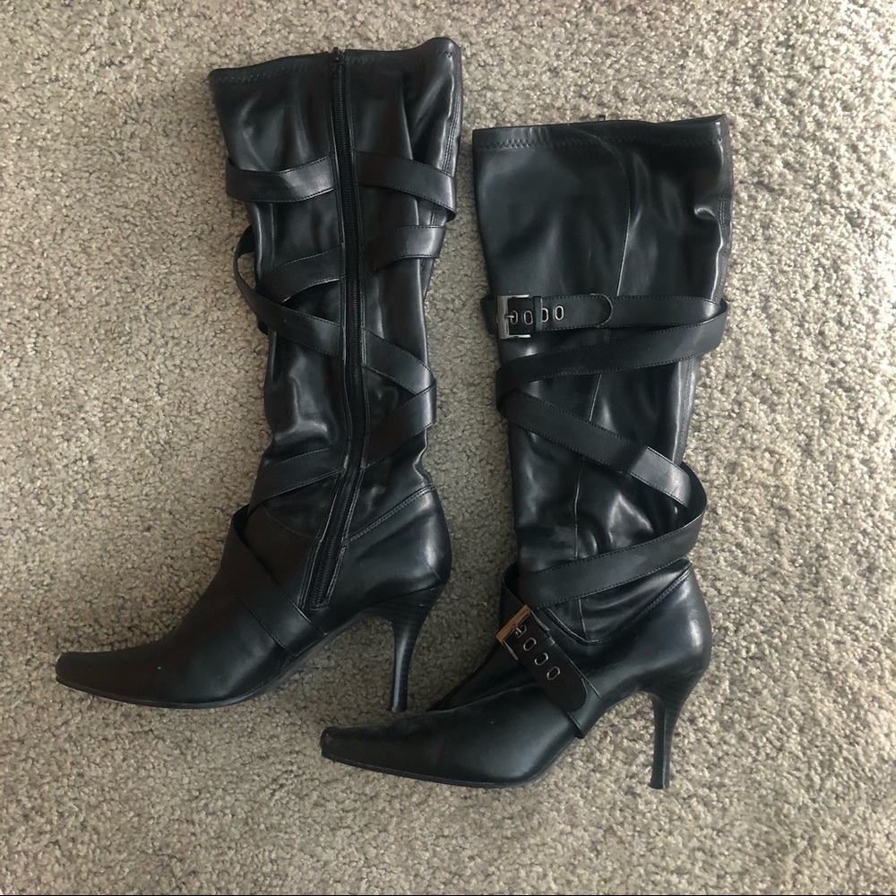 Wrap-Strap Heel Point Toe Boots